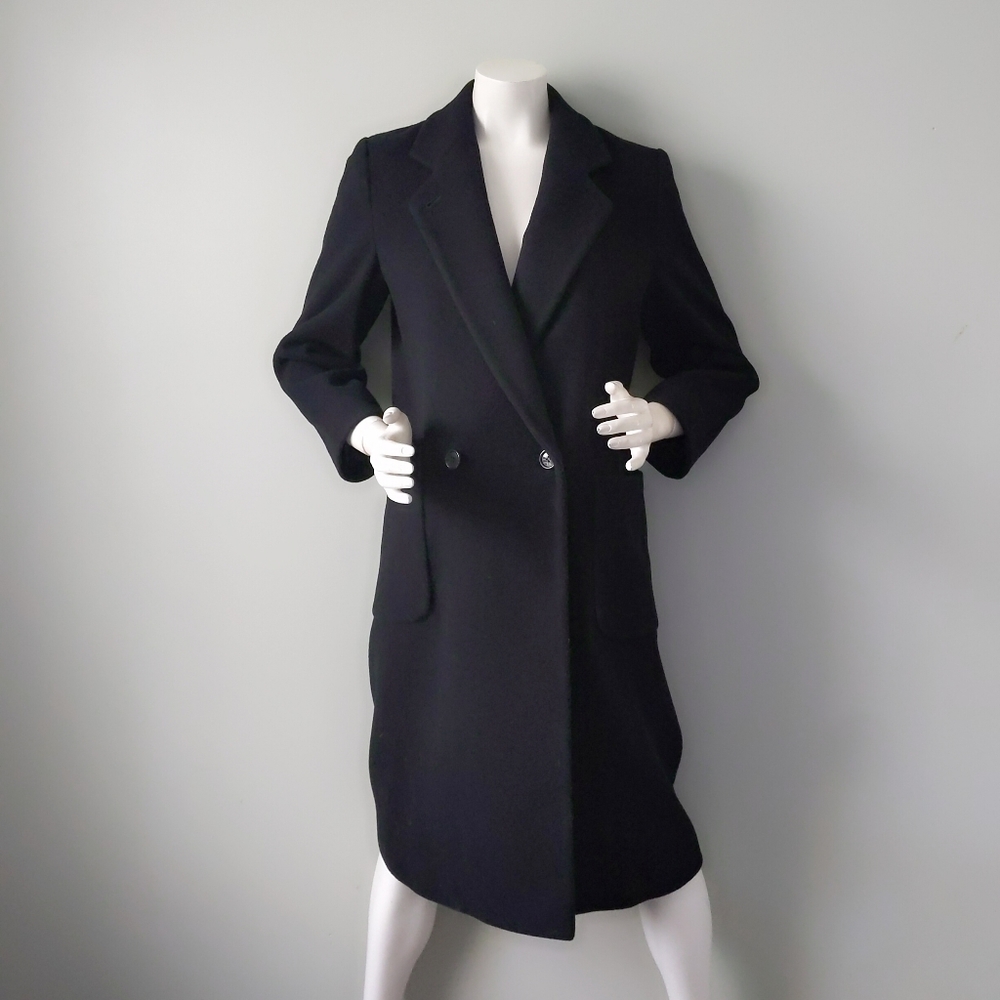 VTG Classic Boyfriend Black Wool Overcoat S - Picture 2 of 7